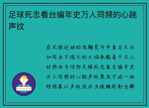 足球死忠看台编年史万人同频的心跳声纹