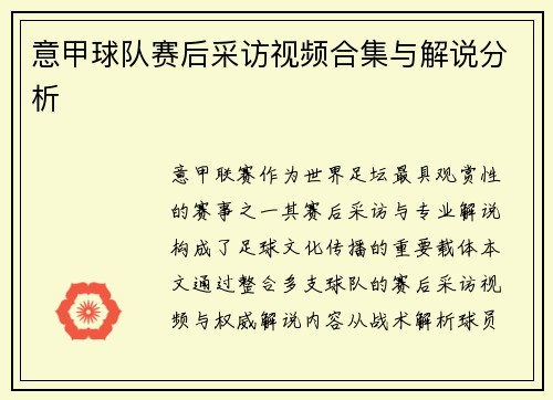 意甲球队赛后采访视频合集与解说分析